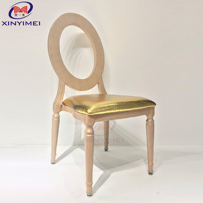 Đơn giản hiện đại kim loại ghế ăn khách sạn tròn lưng gối vàng đệm gỗ hạt giả mạo
